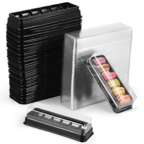 Macaron Boxes with Clear Lids, 50 Pcs Macaroon Containers with 6 Grids, Plastic Gift Packaging Boxes, Dessert Display Cases for Truffles Cakes, Chocolates, Cupcakes, Cookies