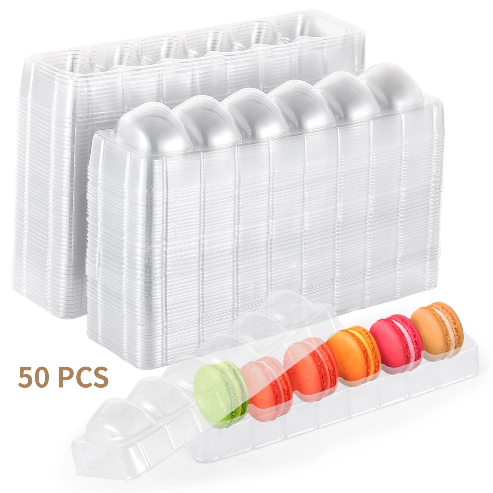 Macaron Boxes with Clear Lids, Macaroon Containers with 6 Grids, Plastic Gift Packaging Boxes, Dessert Display Cases for Truffles Cakes, Chocolates, Cupcakes, Cookies, 50 Pcs