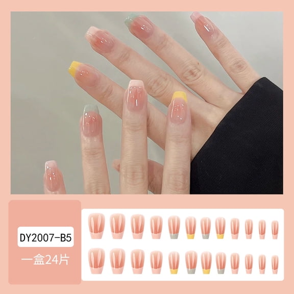 Macaron Candy Color French Nail Art, Sweet and Fresh Wind Wear Nail Patches 24 pieces Finished Nail Patches