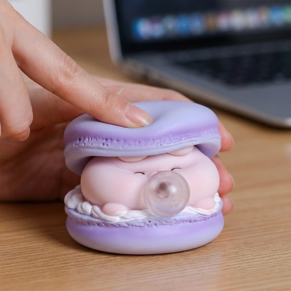 Macaron Cat Squishy Stress Ball - Premium Slow Rising Squishy Fidget Toys for Office Anxiety, Cute Bubble-Blowing Squishy for Desk Use