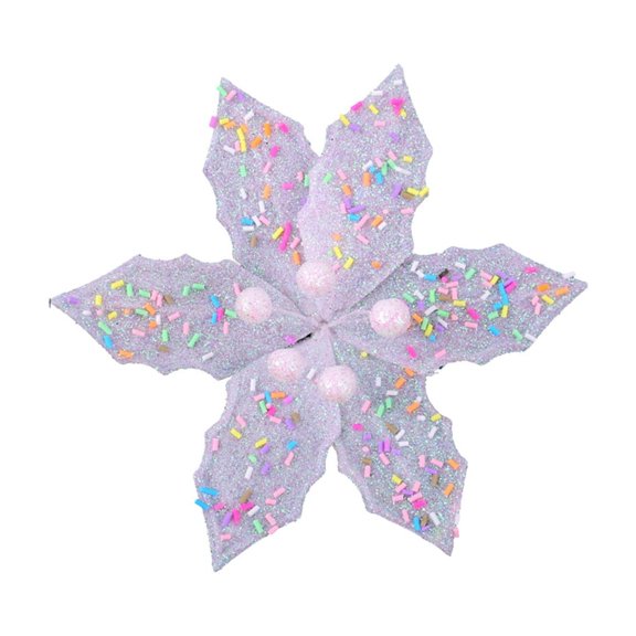 Macaron Christmas Artificial Flowers – Glitter Floral Ornaments for Tree, Wreath & Photo Props, Multicolor Holiday Decoration