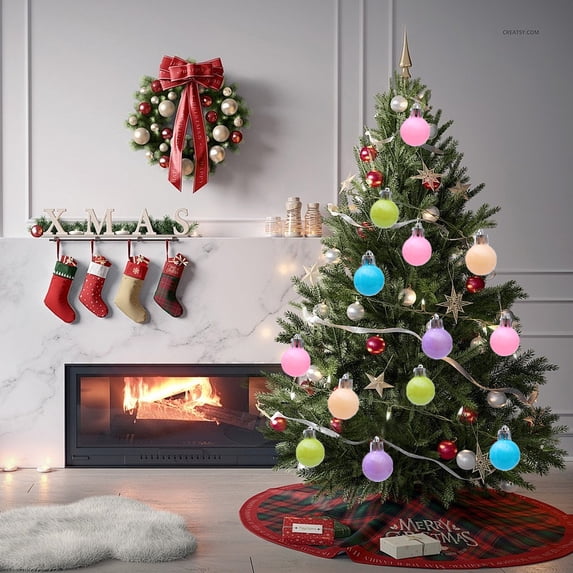 Macaron Christmas Ornaments, TOUMENY Multicolor Plastic Christmas Tree Balls, 6cm Lightweight Hanging Ornaments for Christmas Tree Party Home Decor
