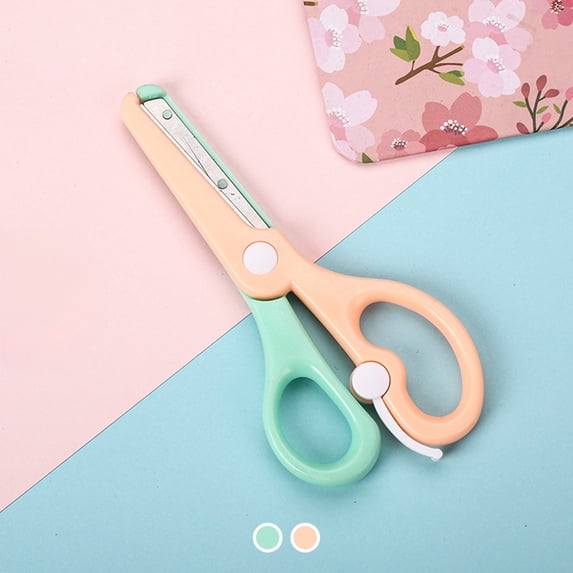 Macaron Color Safety Scissors, Elastic Self-Opening Craft Scissors, Blunt Tip Paper Cutting scissors for Home DIY Art
