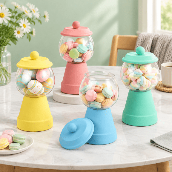 Macaron Colored Ceramic Candy Jars with Lids, 27 oz Capacity, Set of 4