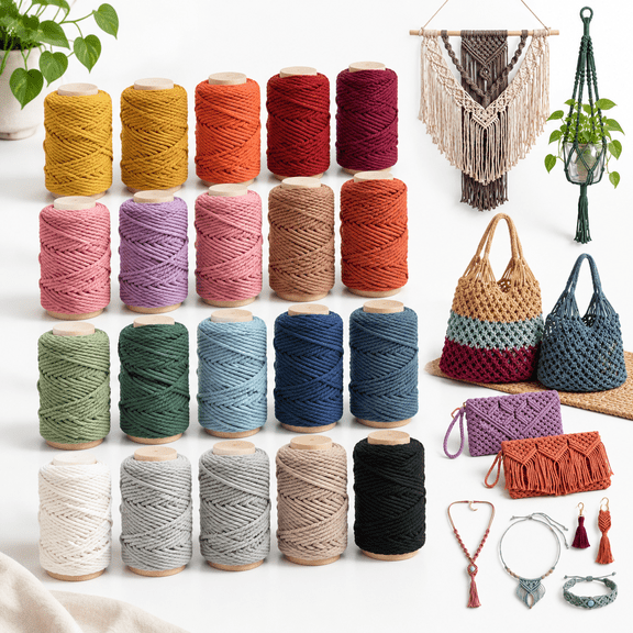 Macaron Colors 5 mm X 438 Yards Macrame Cotton Craft Cord 20 Rolls