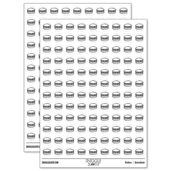 Macaron Cookie Sketch 200+ Round Stickers - White - Matte Finish - 0.50" Size