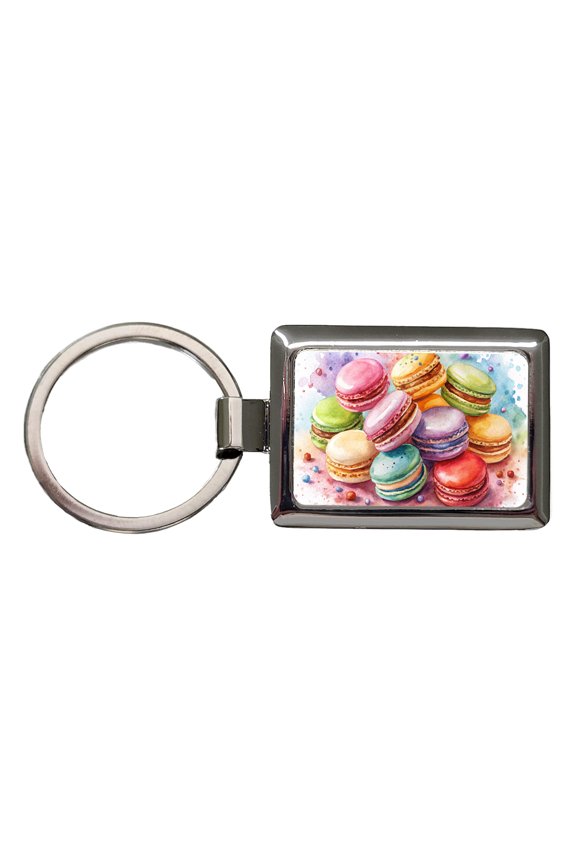 Macaron Cookies Watercolor Metal Rectangle Keychain