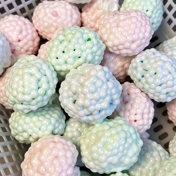 Macaron Crunchy Squishy Ball , Pink Green Bead Handmade Squeeze Ball, Crunchy Particle Stress Relief Toy, Soft Sensory Anxiety Relief for Kids & Adults