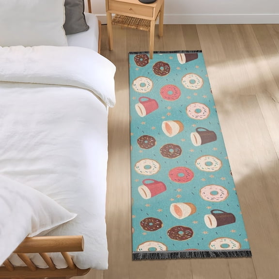 Macaron Donuts and Cup Runner Area Rug 2x6 Soft Non-Slip Washable Bedside Carpet for Hallway Bedroom Living Room Home Decor