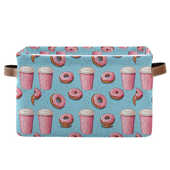 Macaron Donuts and Drink Storage Bins with Handle Fabric Organizer Basket Foldable Box 1 Pack 14.2x10.2x8.3