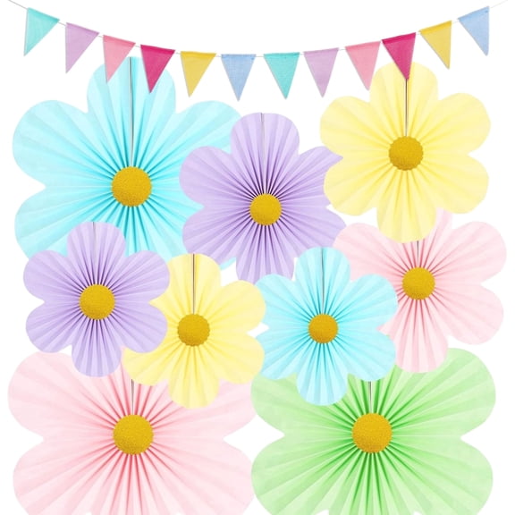 Macaron Pastel 3D Paper Flower Fan Pennant Banner Kit Soft Floral Hanging Decor For Spring Garden Picnic Afternoon Tea Friend Group Gathering