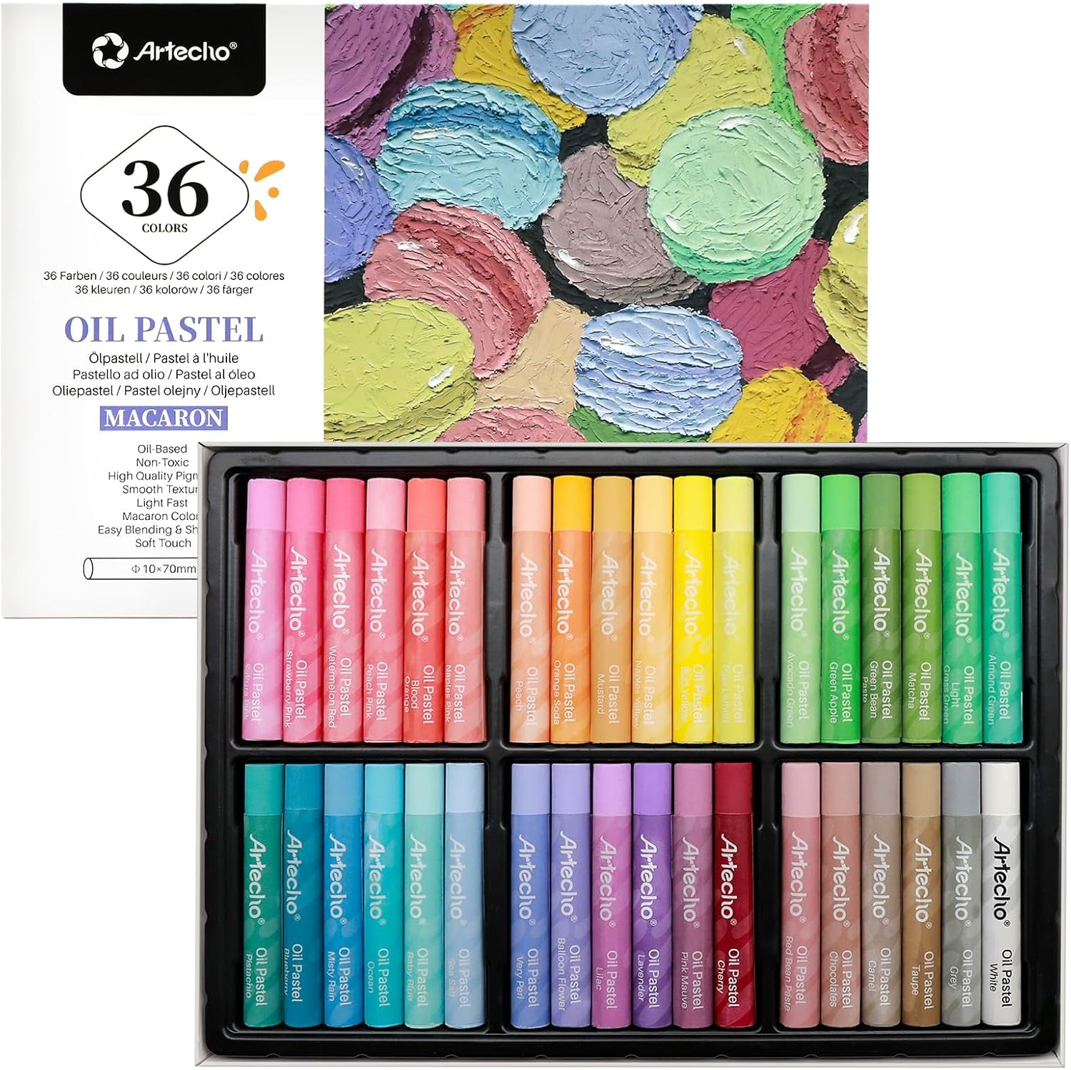 Macaron Oil Pastels Set of 36 Colors, Soft Oil Pastels for Art Painting, Drawing, Blending (10 x 70 mm)