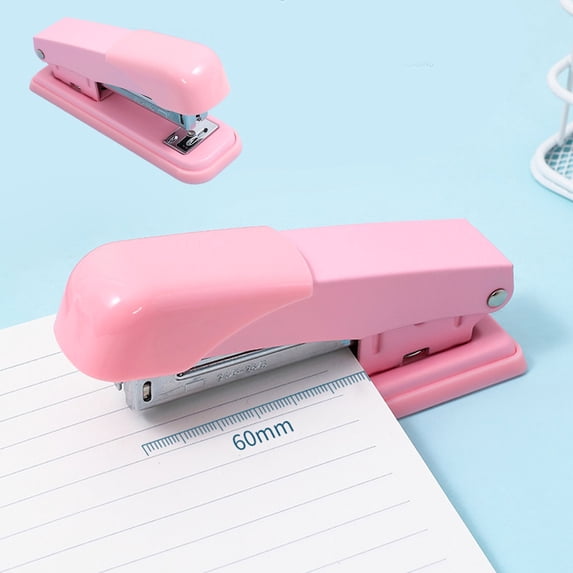 Macaron Pink Mini Stapler, Easy Press Effortless Stapler, 20-30 Sheets, 24/6 26/6 Staples, Portable Lightweight for Office School Student, Cute Compact Stapler