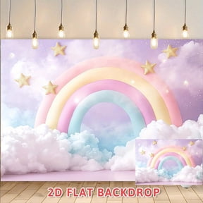Macaron Rainbow Cloud Backdrop, Dreamy Starry Theme Decor Cloth, Suitable For Party Arrangement, Photography Shooting, Live Stream Background Wall Decoration