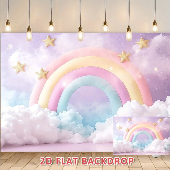 Macaron Rainbow Cloud Backdrop, Dreamy Starry Theme Decor Cloth, Suitable For Party Arrangement, Photography Shooting, Live Stream Background Wall Decoration