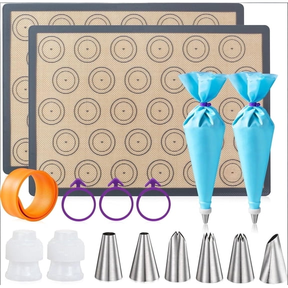 Macaron Silicone Baking Mat Set, 16pcs Baking Mat and Tools, Non-Stick, Food Safe, Reusable for Oven, Cookie, Bread