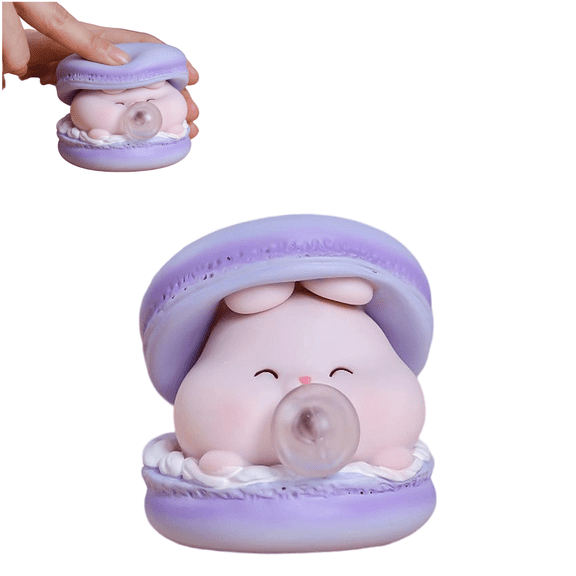 Macaron Squishy Toy, Cute Blowing Bubble Animal Stress Relief Fidget Sensory Desk Decor Office Gift for Adults Teens Kids (Light Purple)