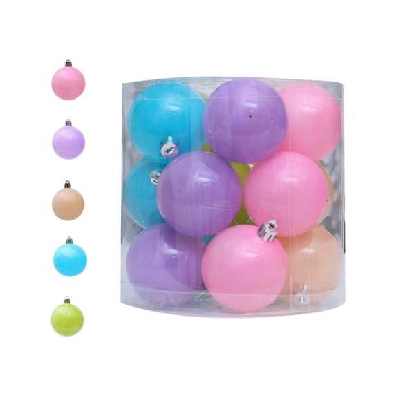 Macaron Style Christmas Ball Ornament Set for Trees and Party Decor, Premium Plastic Hanging Ornaments with Caps and String for Easy Decorating at Home, Office, Celebrations