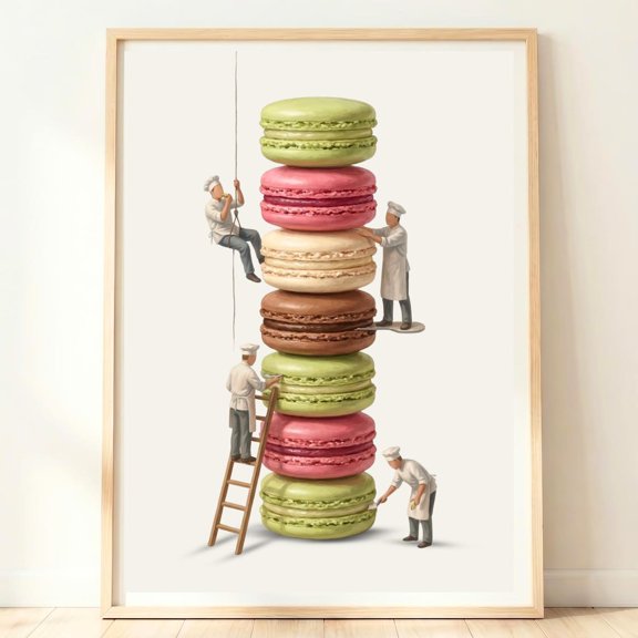 Macaron Tower Wall Art French Macaroon Stack Print Pastel Dessert Parisian Decor