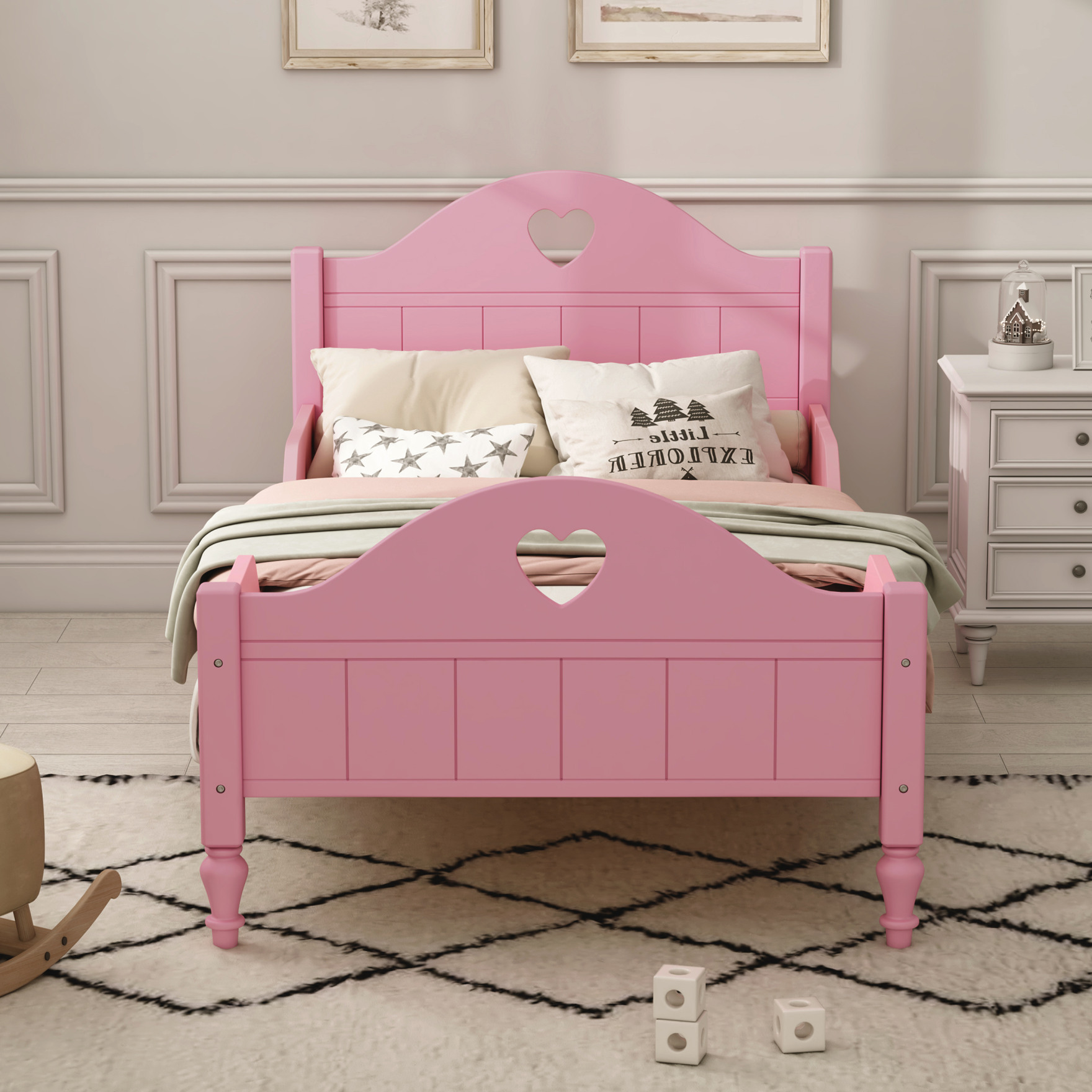 Macaron Twin Toddler Bed with Side Safety Rails, Modern Platform Bed