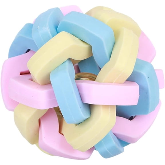 Macaron Woven Rubber Dog Chew Ball Toy, Built‑in Bell Interactive Bite‑Resistant Molar Toy,  Small Medium Dogs & Cats（Small）