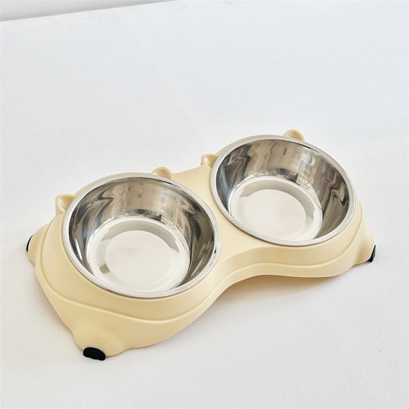 Macaron Yellow Elevated Double Dog Cat Bowls, 15 Tilted Stainless Steel Pet Food & Water Bowls with Non-Slip Stand, Neck Protection, Easy to Clean