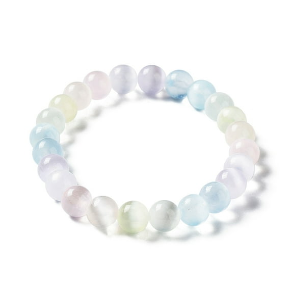 Macaron color Dyed Natural Selenite Round Beaded Stretch Bracelet Colorful Inner Diameter: 2-1/8 inch(5.4cm) bead: 8.5mm