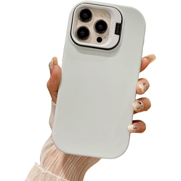 Macaron color lens holder phone case, silicone soft case, small fresh color, anti-drop and anti-wear, for iPhone 15 14 13 12 11 Pro Max Plus XS XR 7 8 Phone Case (Blue-gray,iphone 15 Pro)