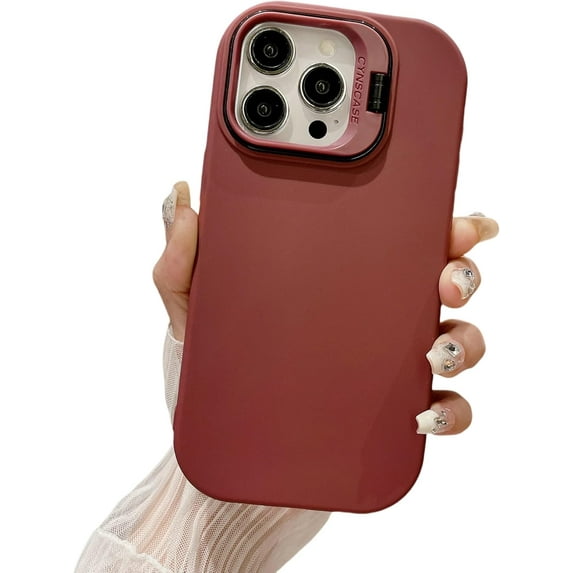 Macaron color lens holder phone case, silicone soft case, small fresh color, anti-drop and anti-wear, for iPhone 15 14 13 12 11 Pro Max Plus XS XR 7 8 Phone Case (Burgundy,iphone 14)