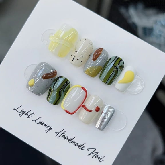 Macaron contrasting colors ins wind short armor hand-worn nail piece light luxury pure handmade high quality control