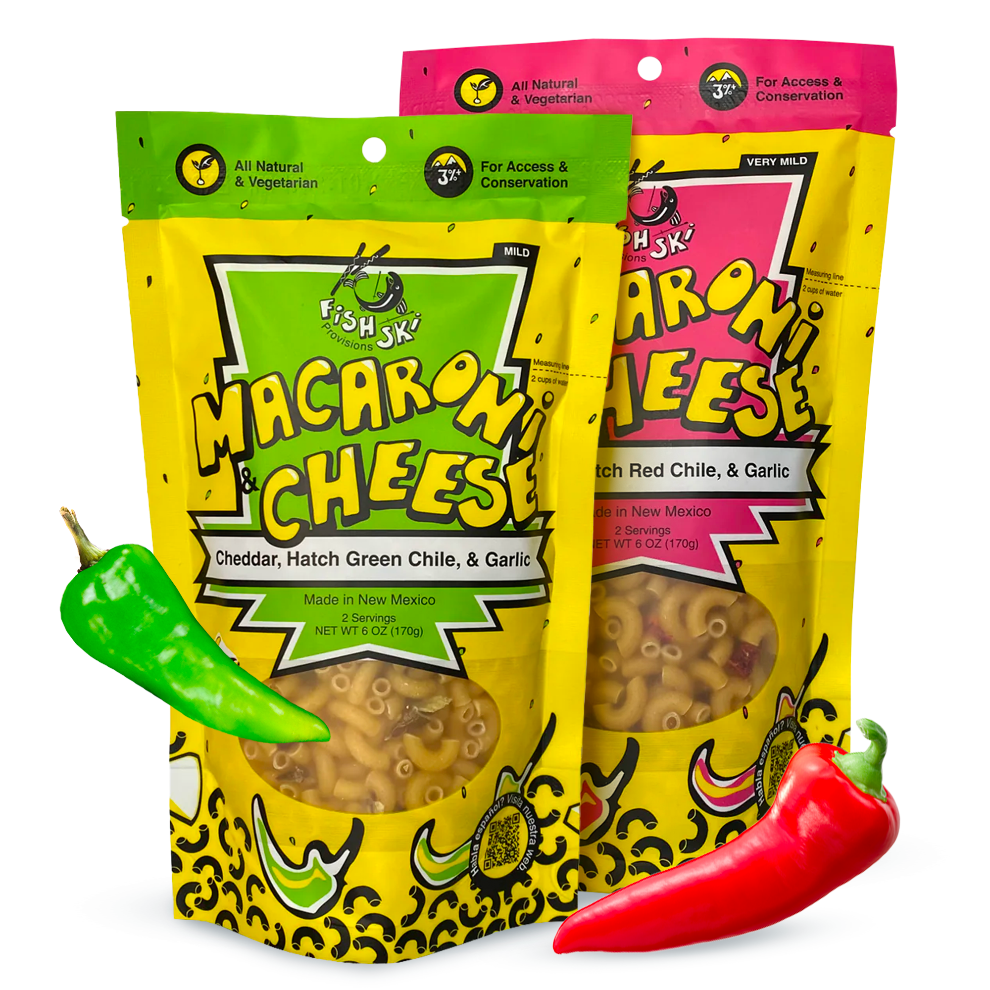 Macaroni and Cheese with Hatch Green and Red Chile + Cheddar Cheese + Garlic, Variety Pack, by FishSki Provisions, 6 oz bags, 2 pack - image 1 of 5