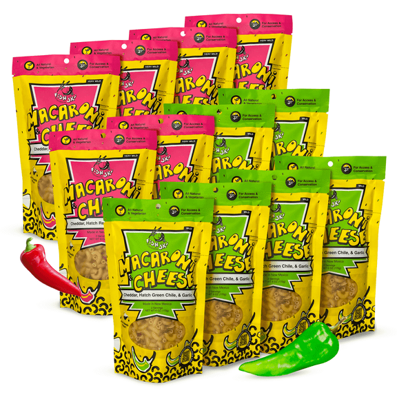 FishSki Provisions Macaroni and Cheese Variety Pack, Garlic Cheddar Cheese, Hatch Red and Green Chile, 6 oz bags, 12 pack