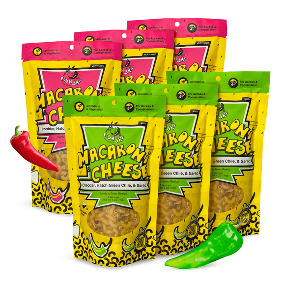 FishSki Provisions Macaroni and Cheese Variety Pack, Garlic Cheddar Cheese, Hatch Red and Green Chile, 6 oz bags, 6 pack