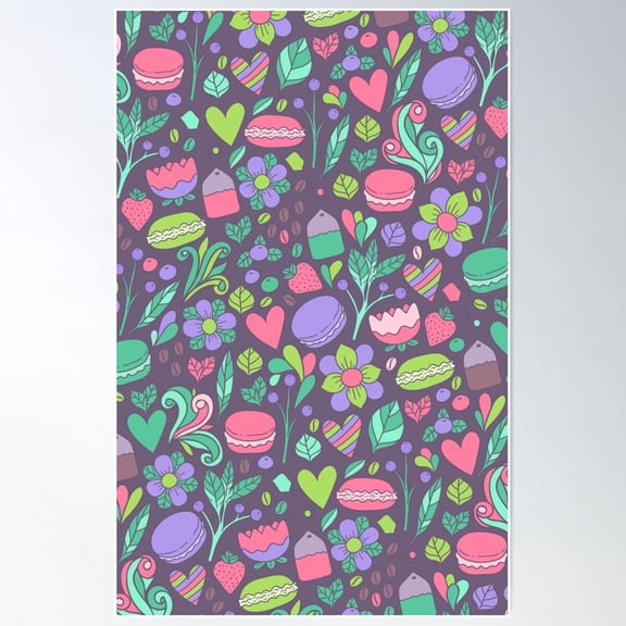 Macarons And Flowers Poster Wall Art, Modern Wall Decor For Living Room Bedroom, 24x36 UNFRAMED