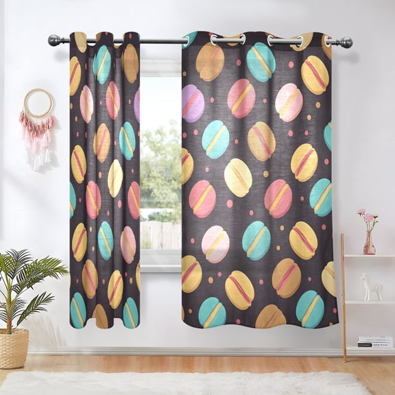 Macarons Black Blackout Curtains Thermal Insulation 63 inch Grommet for Bedroom Living Room Bathroom Kitchen Windows 2 Pack