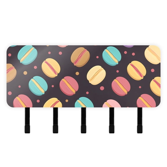 Macarons Black Mail Holder Organizer Wall Mount with Shelf Key Holder Key Rack with 5 Key Hooks for Wall Decorative