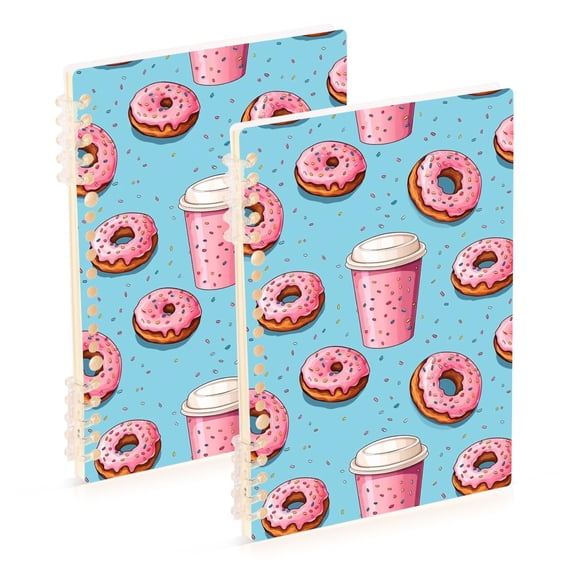 Macarons Coffee Pink Ring Binder Notebook Journey Note Diary College Ruled Spiral Notebook Study Loose Leaf Paper A5 60 Pages