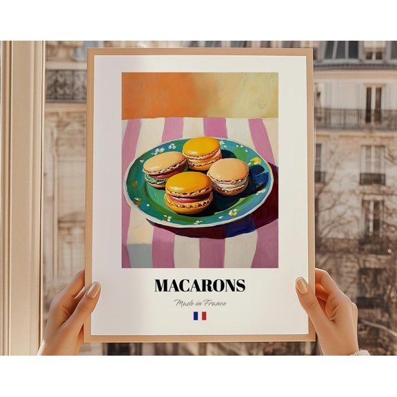 Macarons French Dessert Poster, Cafe Kitchen Wall Art