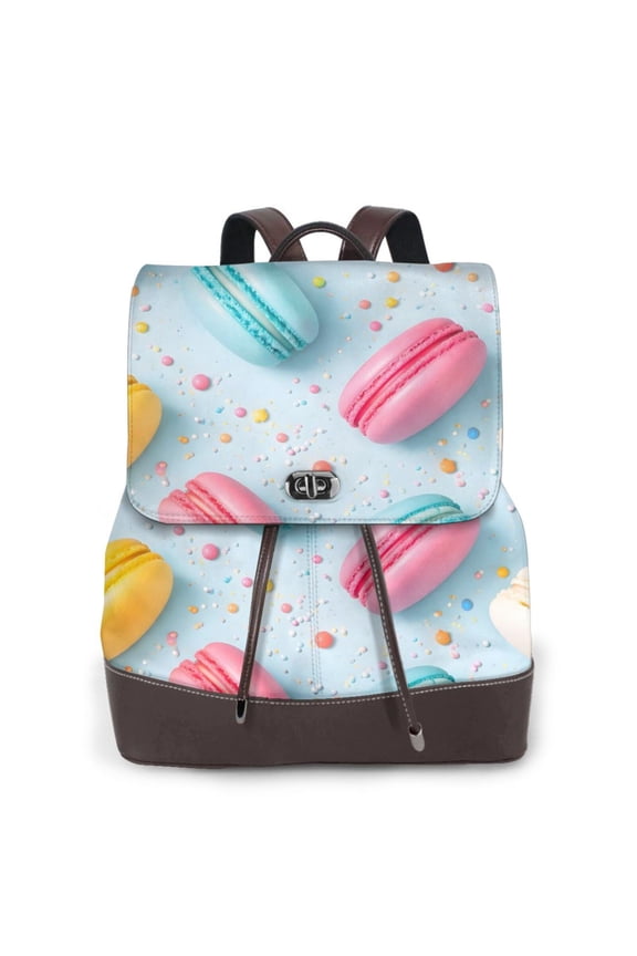 Macarons Pattern Women's Leather Backpack All-Over Print Bag for Work and Travel
