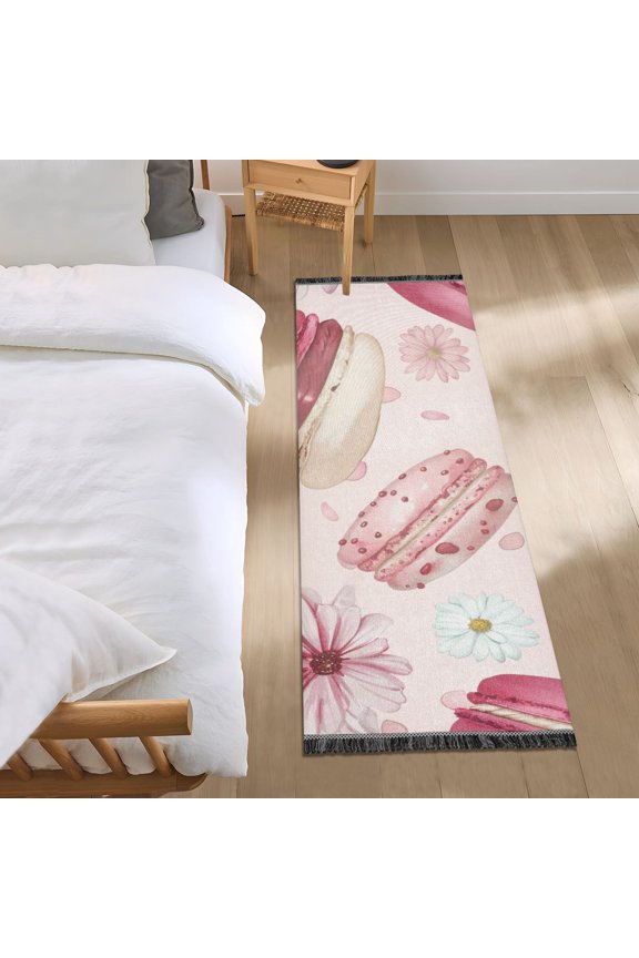 Macarons and Beautiful Daisies Bedside Runner Rug 2'x 6' Non Slip Carpet Floor Mat Area Rug