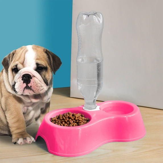 Macaroon Pet Double Bowl, Plastic Dog Feeding Bowl, Split Water and Food Bowl for Pets, Non-Slip Pet Dish, Compact Pet Food and Water Container for Dogs and Cats