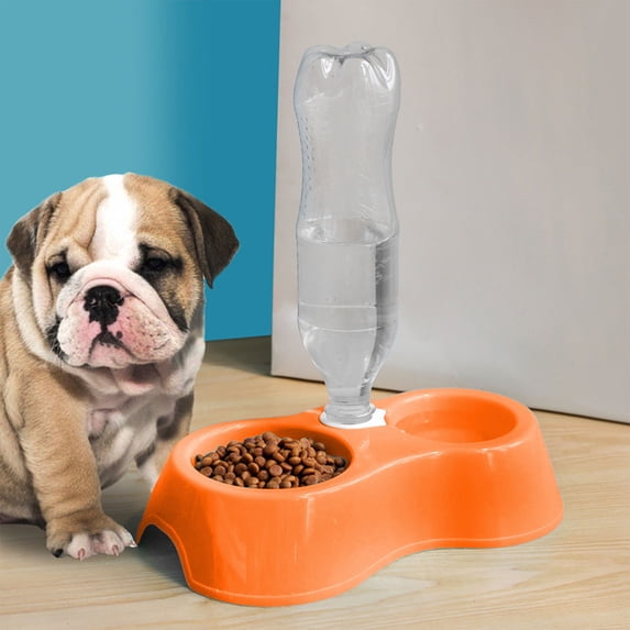 Macaroon Pet Double Bowl, Plastic Dog Feeding Bowl, Split Water and Food Bowl for Pets, Non-Slip Pet Dish, Compact Pet Food and Water Container for Dogs and Cats