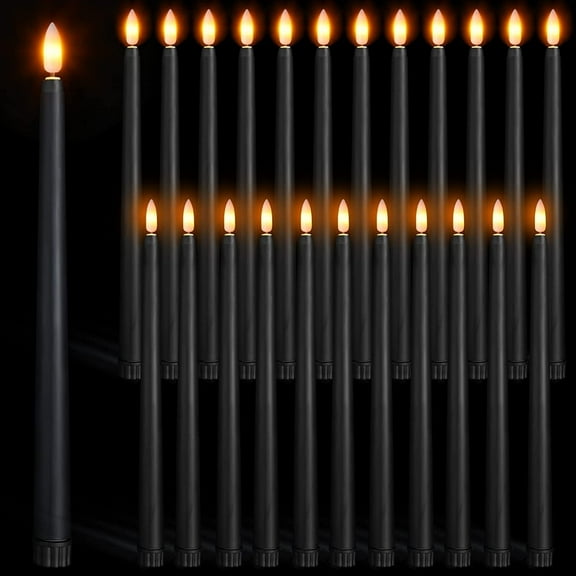 Macarrie 6 Packs Flameless Taper Candles Battery Operated Fake 11 Inch Long Candle Light LED Flameless Candlesticks Flickering Tapered for Wedding, Halloween, Christmas(Black)