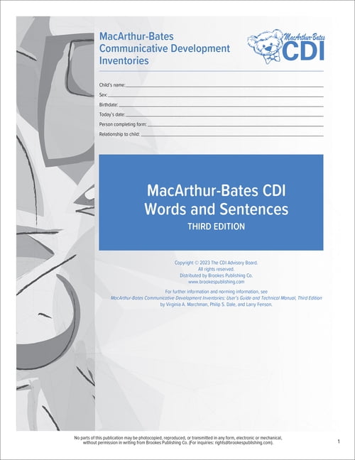 MacarthurBates Communicative Development Inventories (CDI) Words and