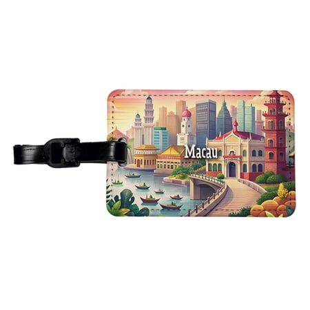Macau Travel City Country Stamp Faux Leather Travel Luggage Tag