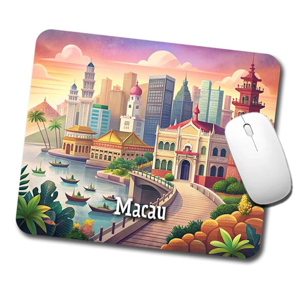 Macau Travel City Country Stamp Mouse Pad Low Profile Gaming Mat