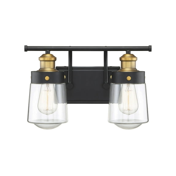 Macauley 2-Light Bathroom Vanity Light in Vintage Black with Warm Brass
