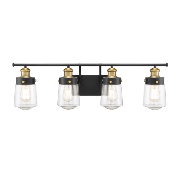 Macauley 4-Light Bathroom Vanity Light in Vintage Black with Warm Brass