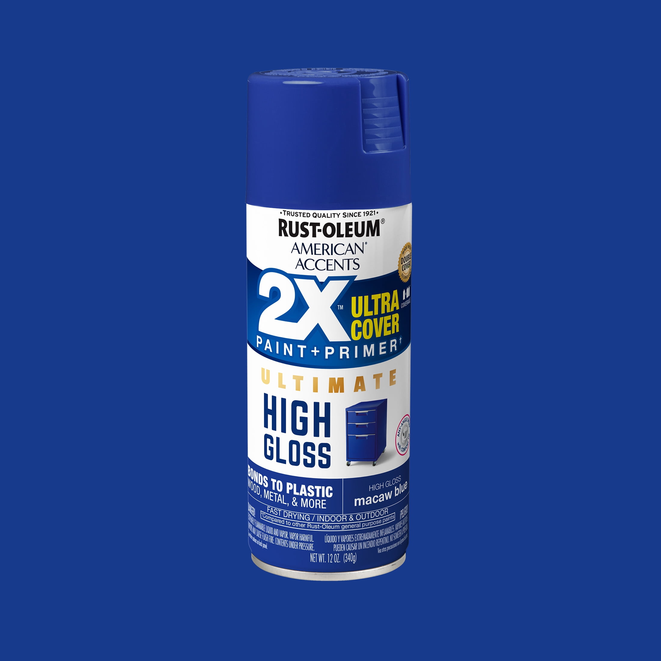 Macaw Blue, Rust-Oleum American Accents 2X Ultra Cover High Gloss Spray Paint-344689, 12 oz
