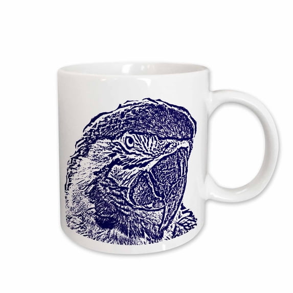 3drose, Macaw Head View Graphic Blue Outline Parrot, 15oz Mug